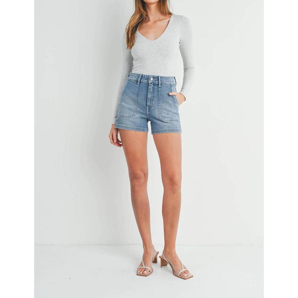 NEW JUST BLACK DENIM high rise utility cargo short in light denim